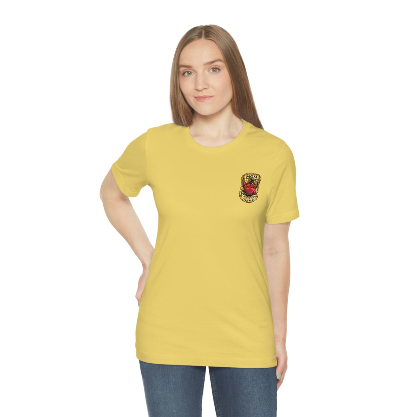 Mom Champs! (Small Front Logo) - Unisex Jersey Short Sleeve Tee - (Bella+Canva)
