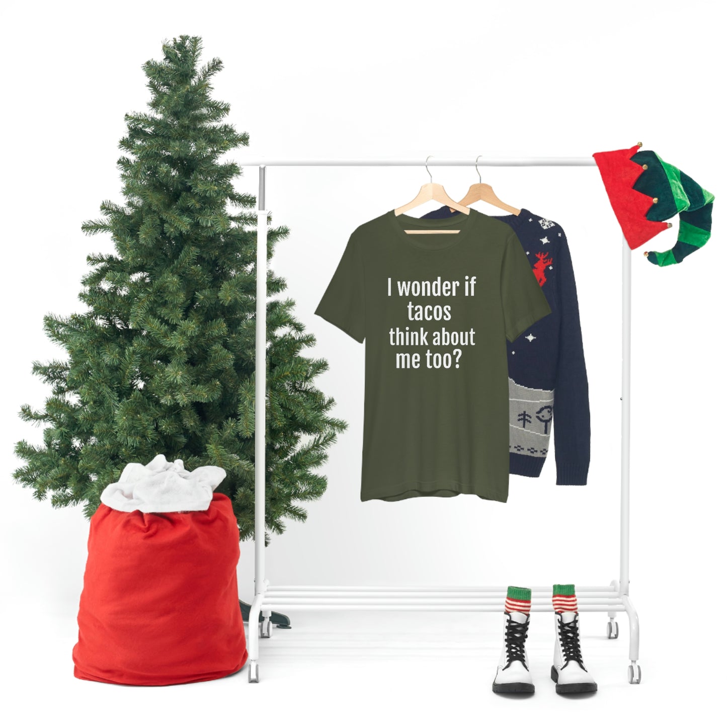 "I wonder if Tacos think about me too?" - Regular Cotton - Unisex Jersey Short Sleeve Tee (Bella+Canvas3001)