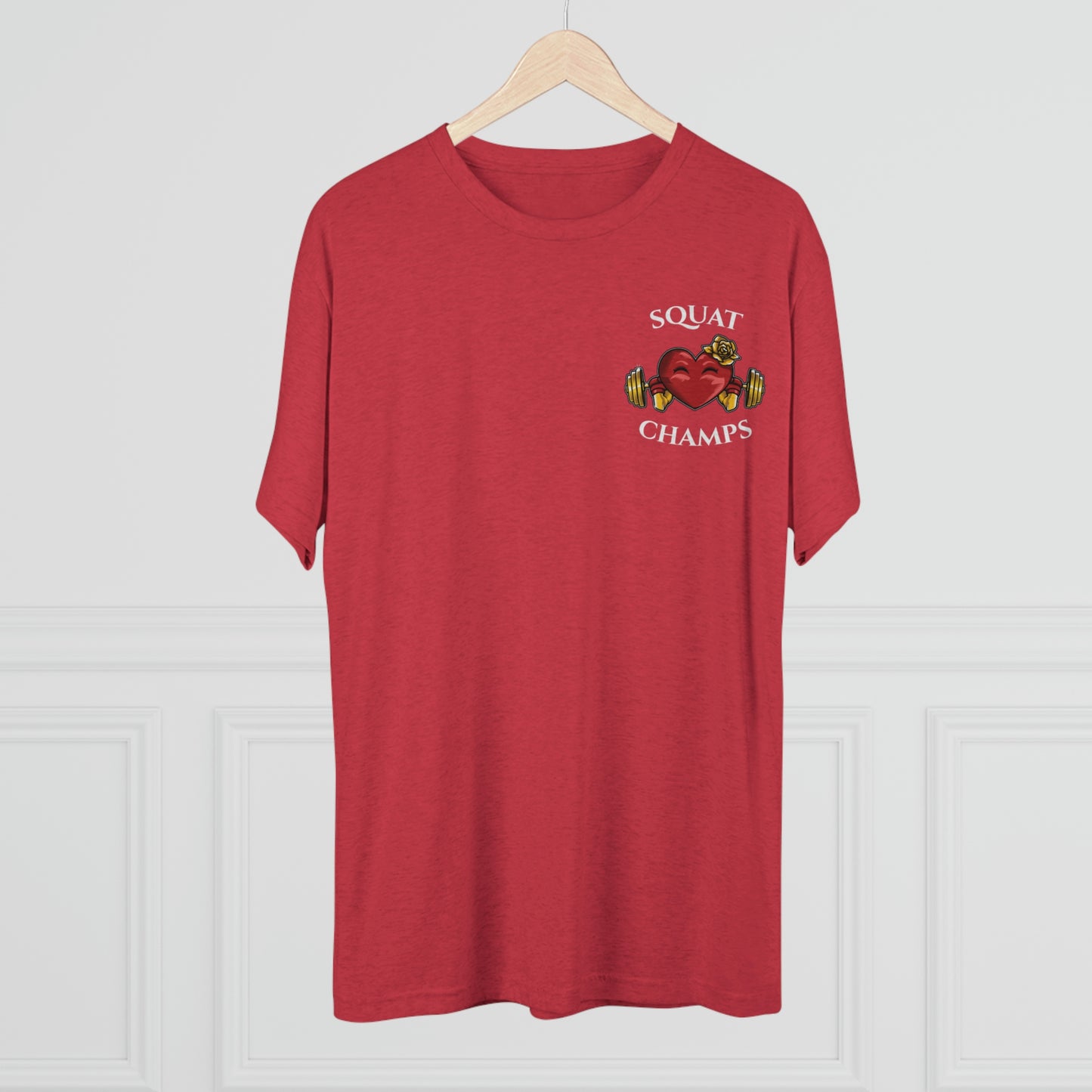 SQUAT CHAMPS (Small Front) - PREMIUM SOFT - Unisex Tri-Blend Crew Tee (Next Level 6010)