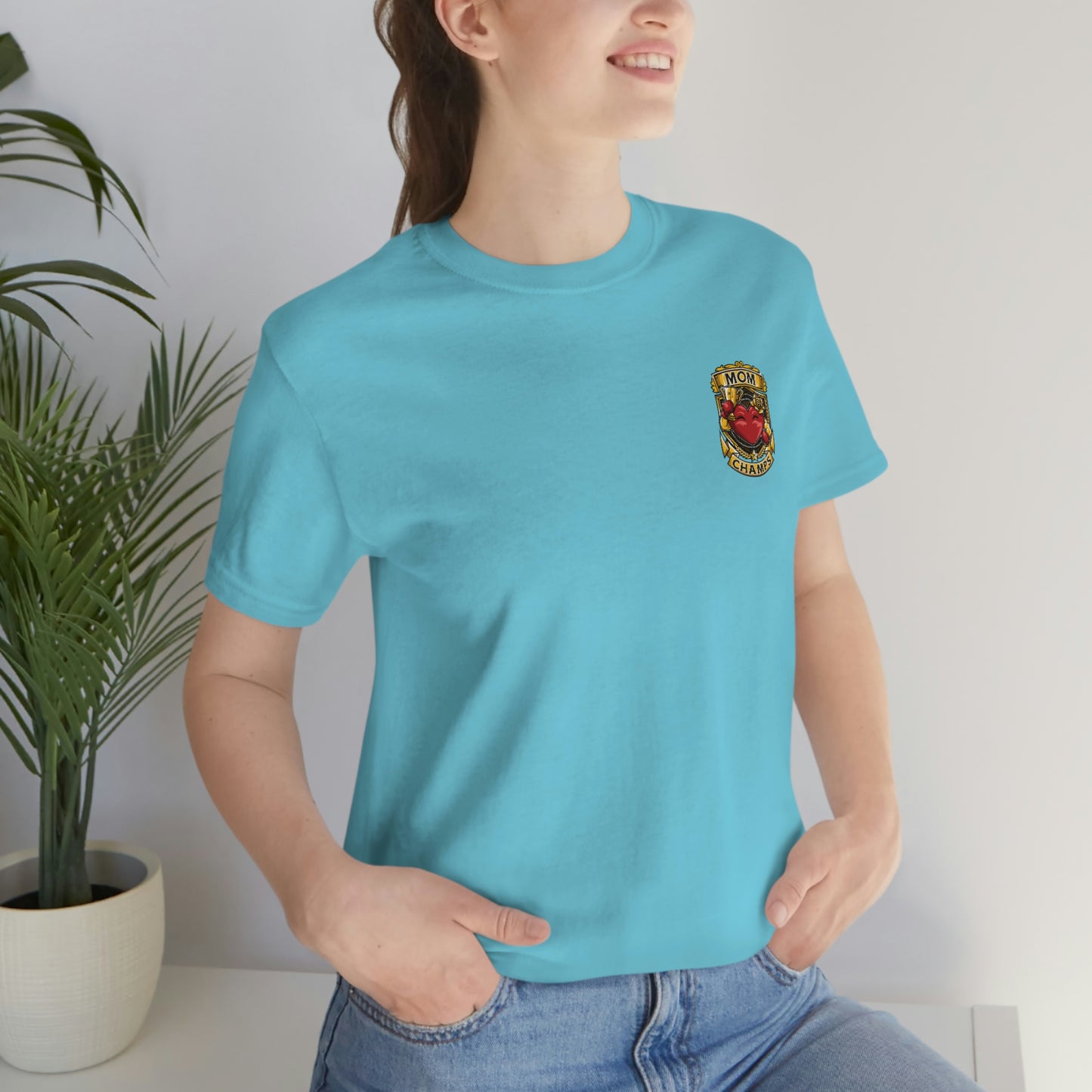 Mom Champs! (Small Front Logo) - Unisex Jersey Short Sleeve Tee - (Bella+Canva)