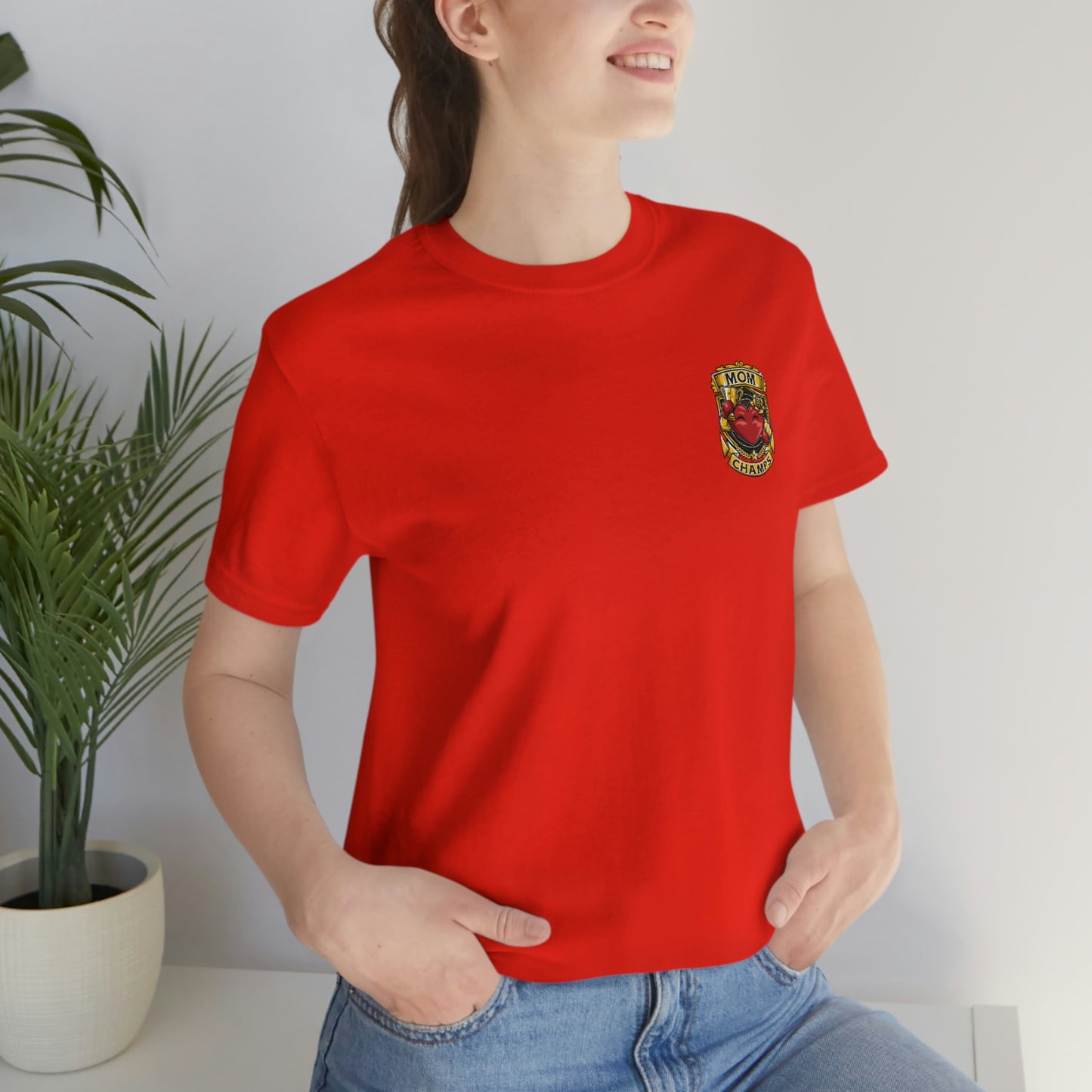 Mom Champs! (Small Front Logo) - Unisex Jersey Short Sleeve Tee - (Bella+Canva)