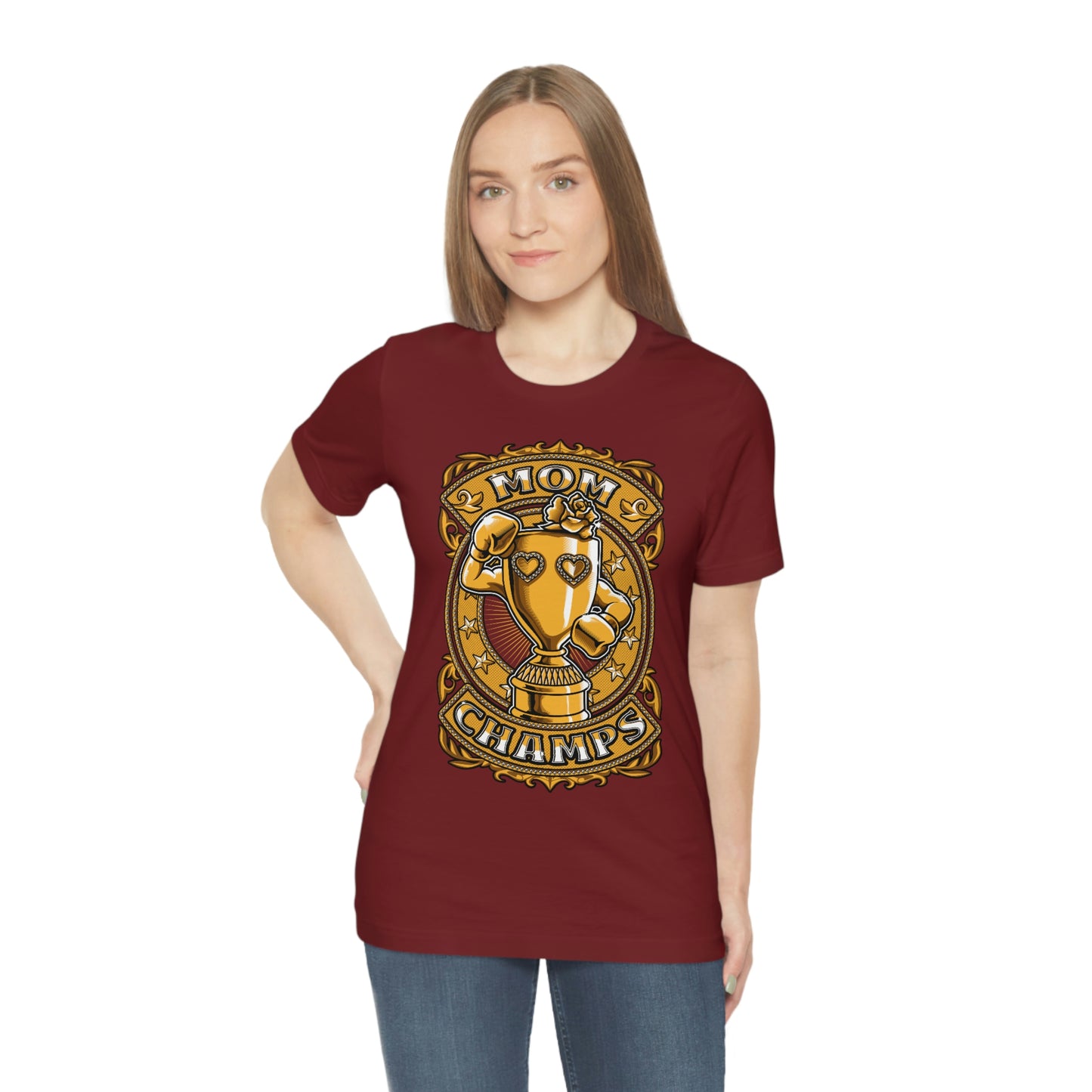 Mom Champs (Gold)! Unisex Jersey Short Sleeve Tee (Bella+Canvas)