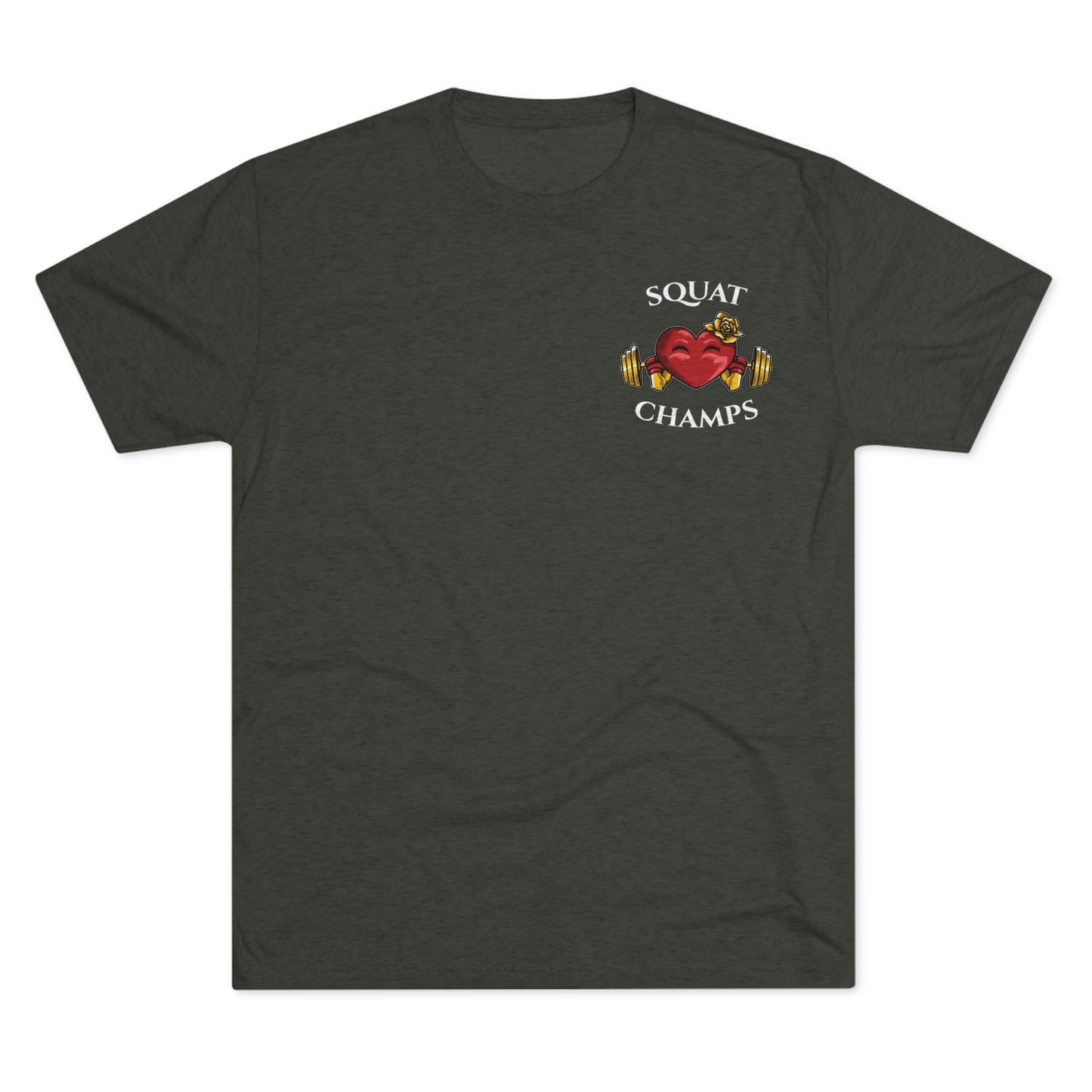 SQUAT CHAMPS (Small Front) - PREMIUM SOFT - Unisex Tri-Blend Crew Tee (Next Level 6010)