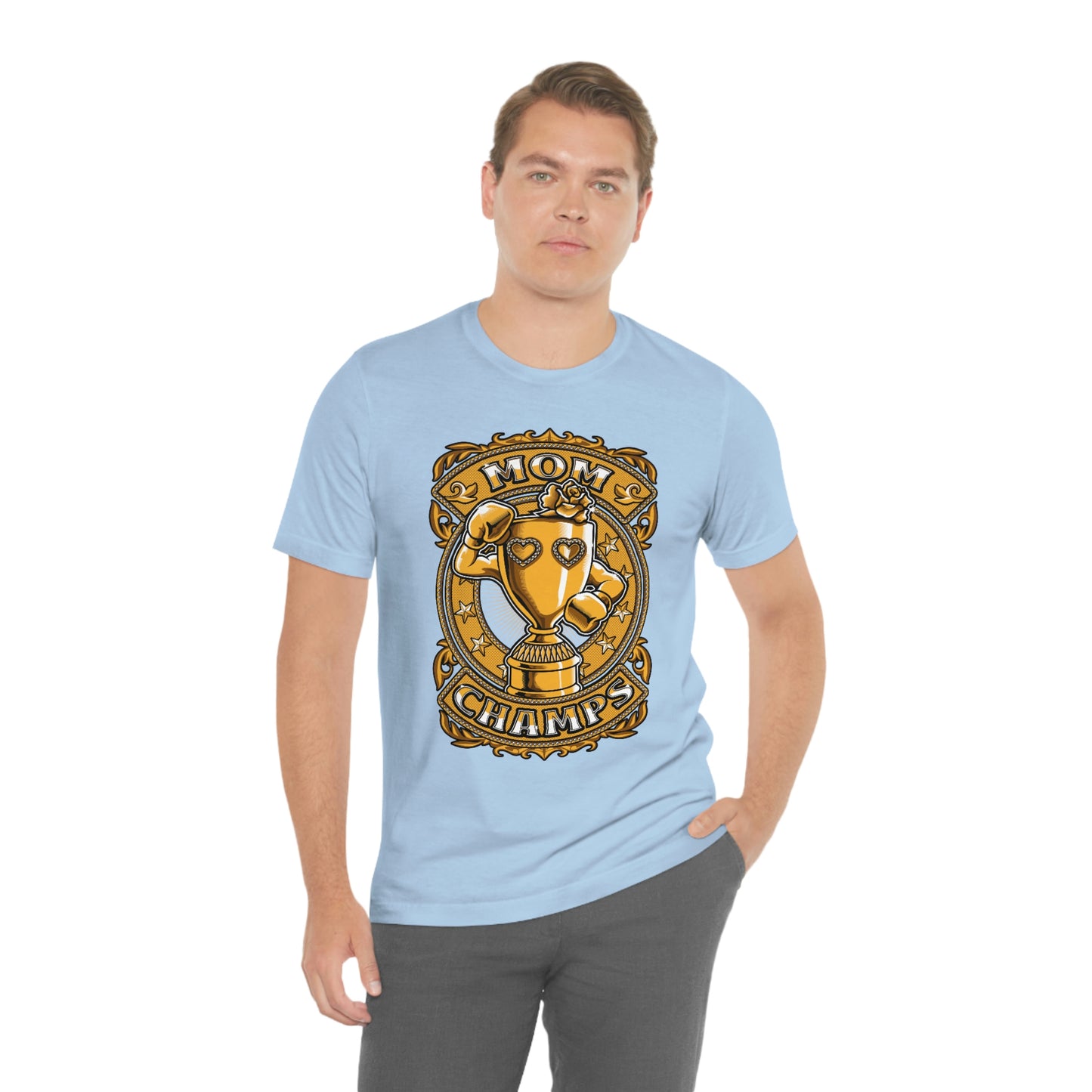Mom Champs (Gold)! Unisex Jersey Short Sleeve Tee (Bella+Canvas)