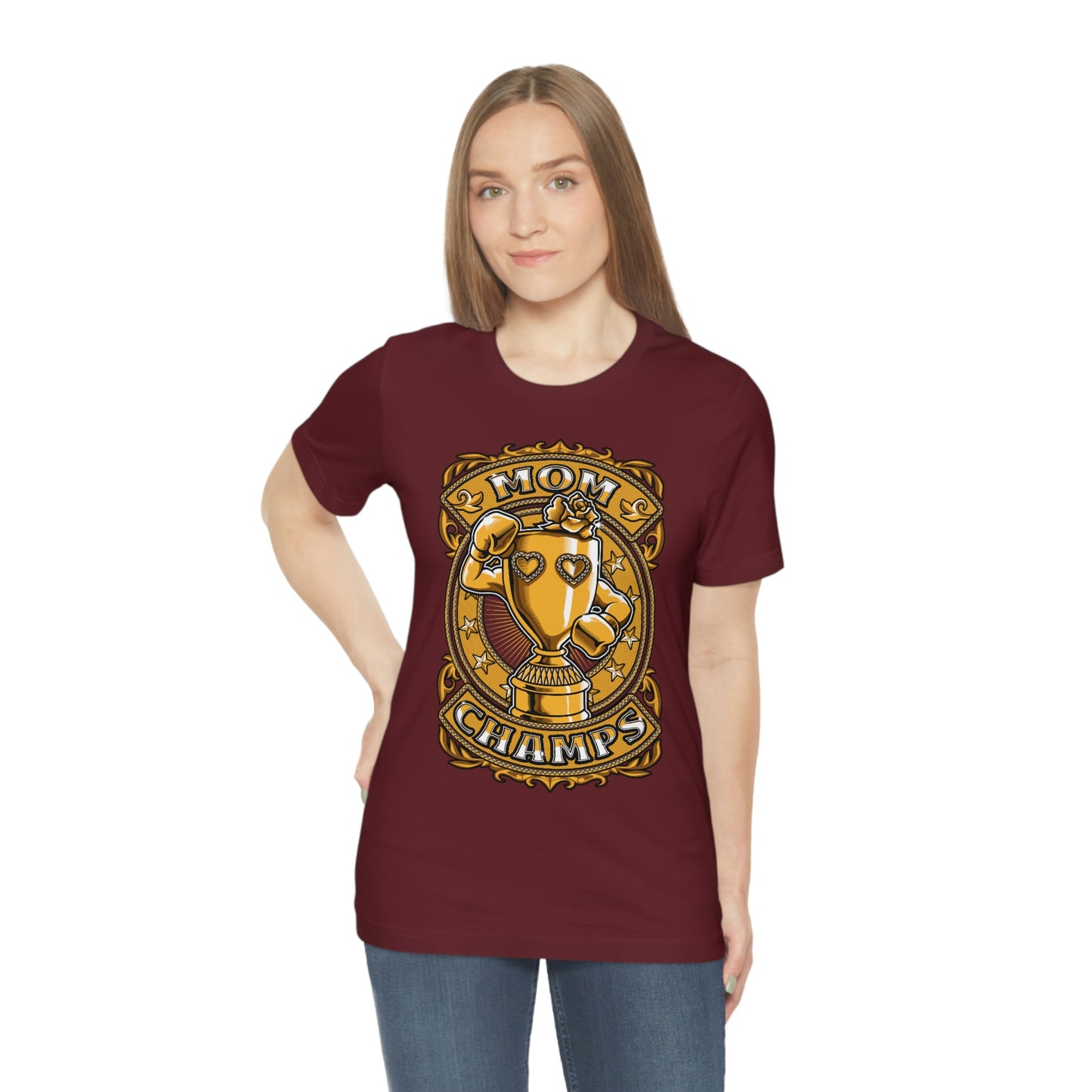 Mom Champs (Gold)! Unisex Jersey Short Sleeve Tee (Bella+Canvas)