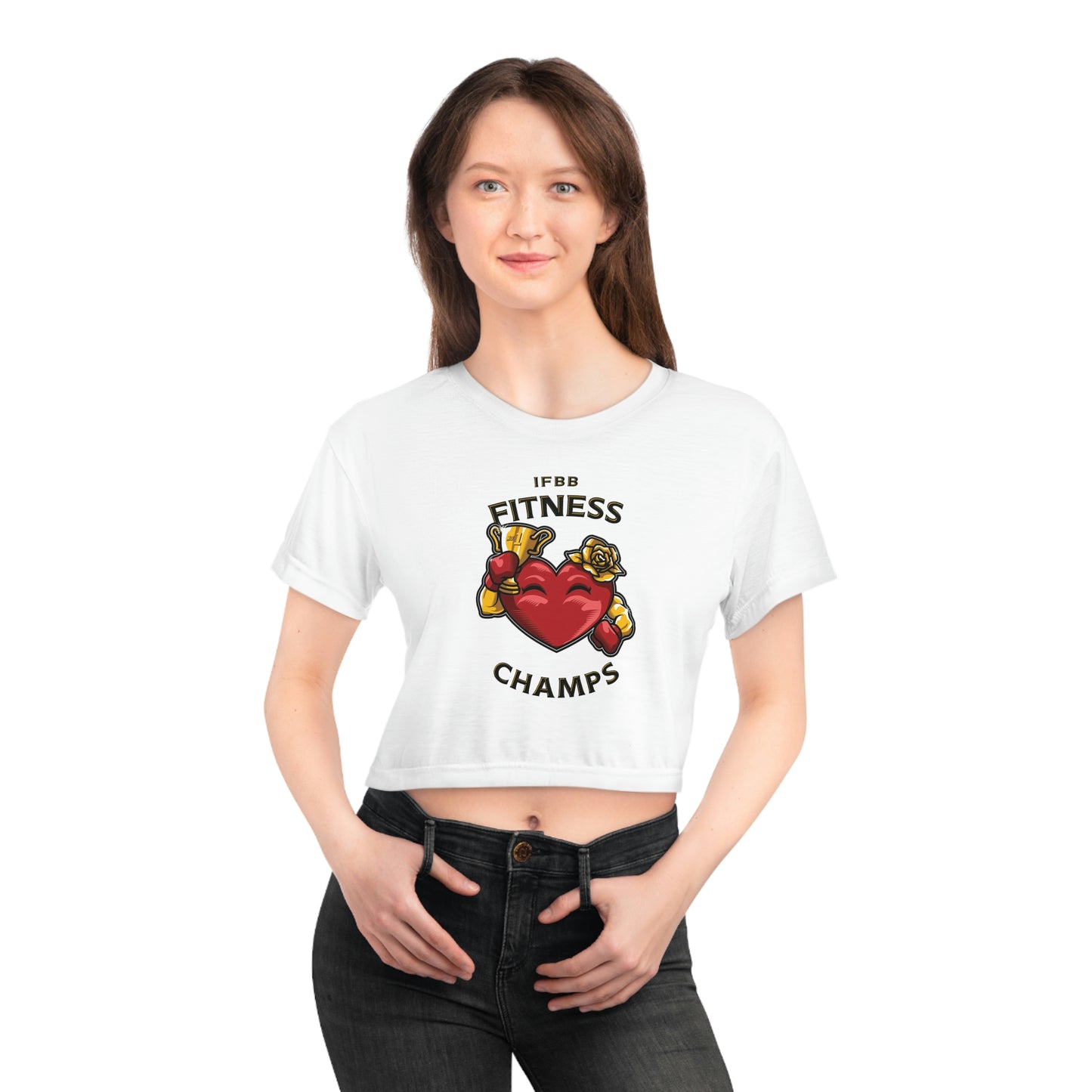 IFBB FITNESS CHAMPS (White) - Crop Tee (AOP)
