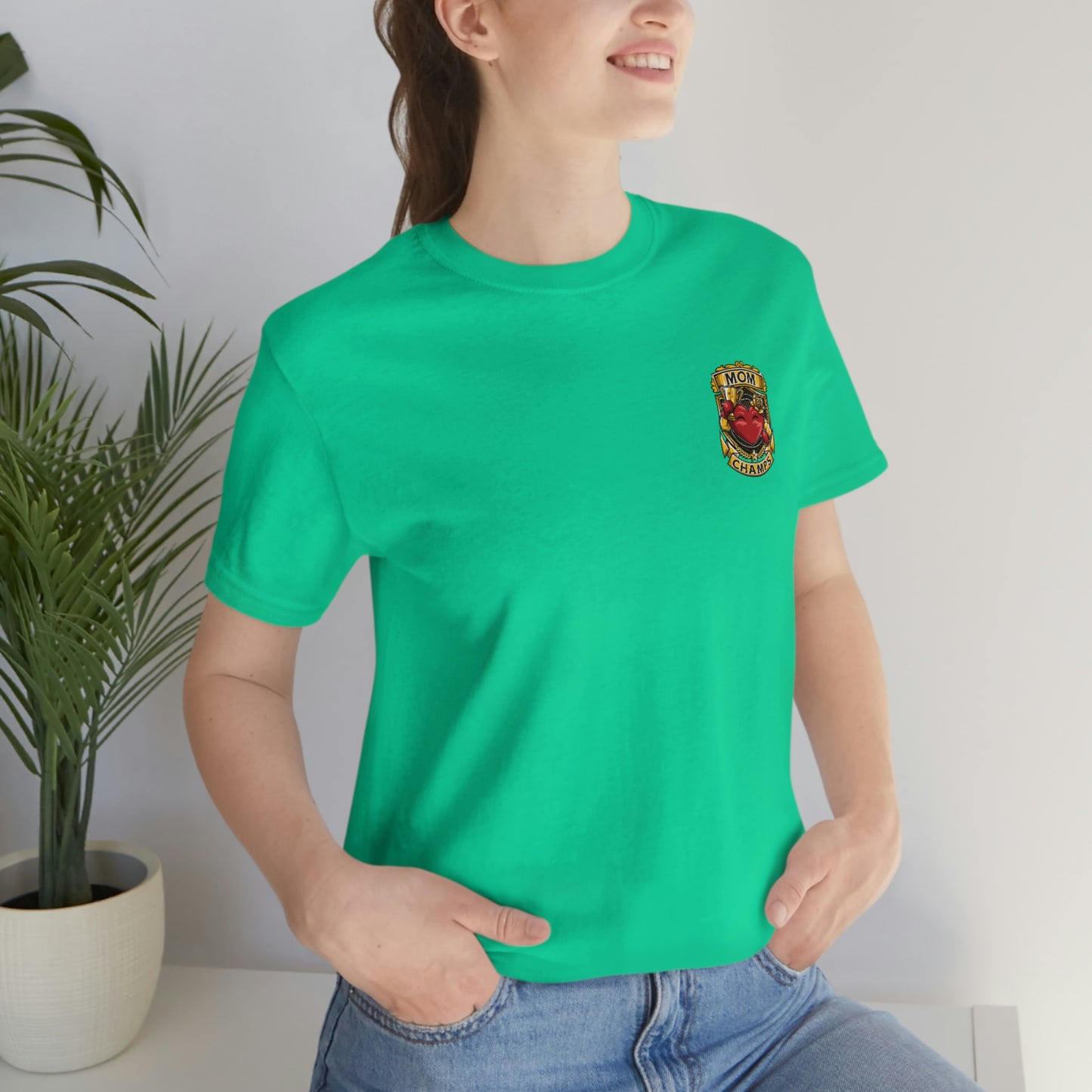 Mom Champs! (Small Front Logo) - Unisex Jersey Short Sleeve Tee - (Bella+Canva)