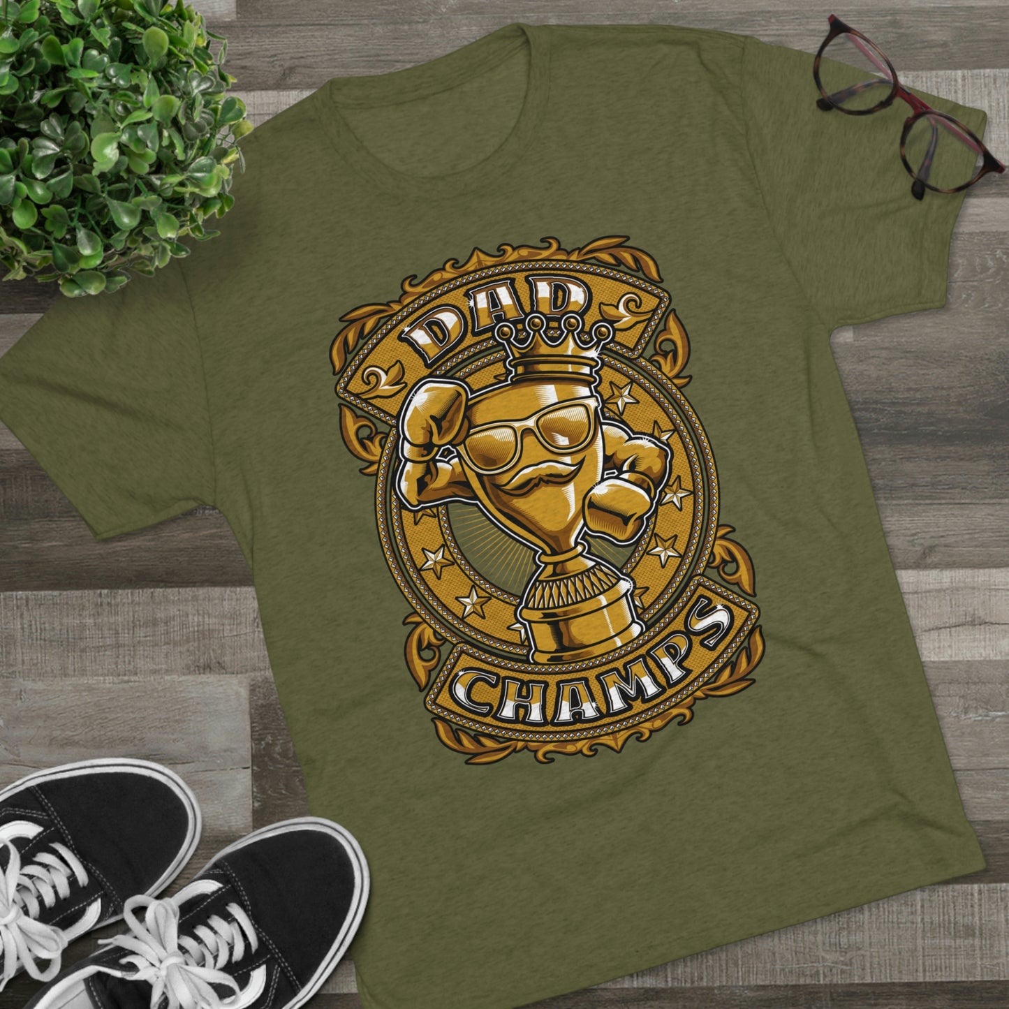 DAD CHAMPS (Gold) - PREMIUM SOFT - Unisex Tri-Blend Crew Tee (Next Level 6010)