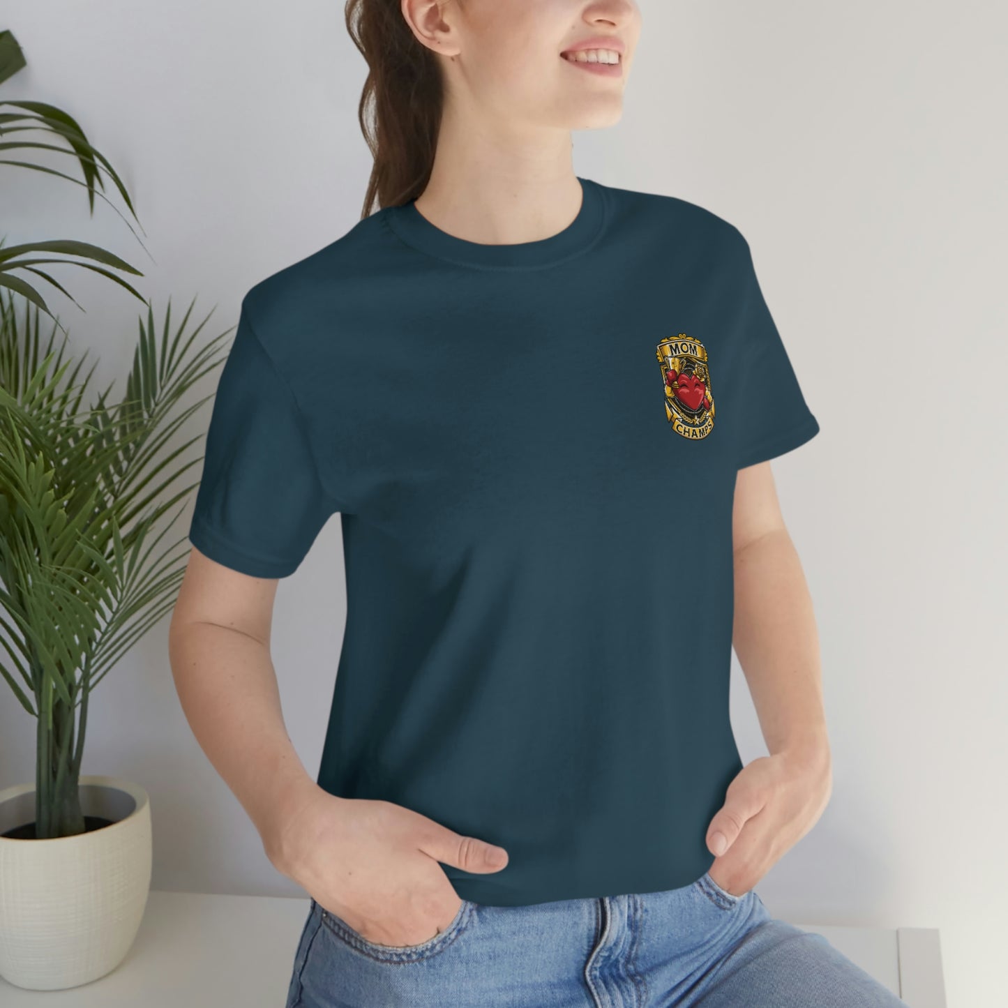 Mom Champs! (Small Front Logo) - Unisex Jersey Short Sleeve Tee - (Bella+Canva)