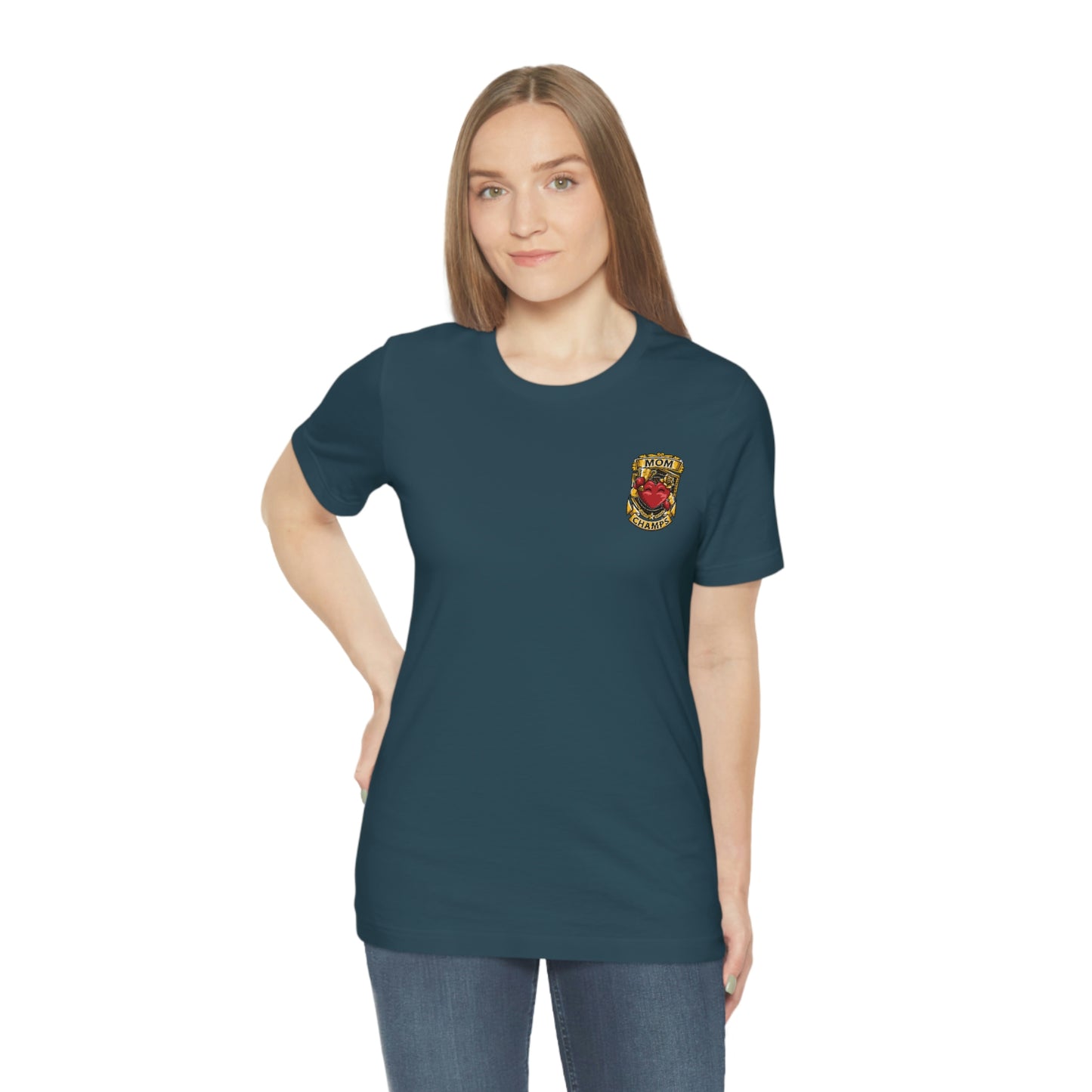 Mom Champs! (Small Front Logo) - Unisex Jersey Short Sleeve Tee - (Bella+Canva)