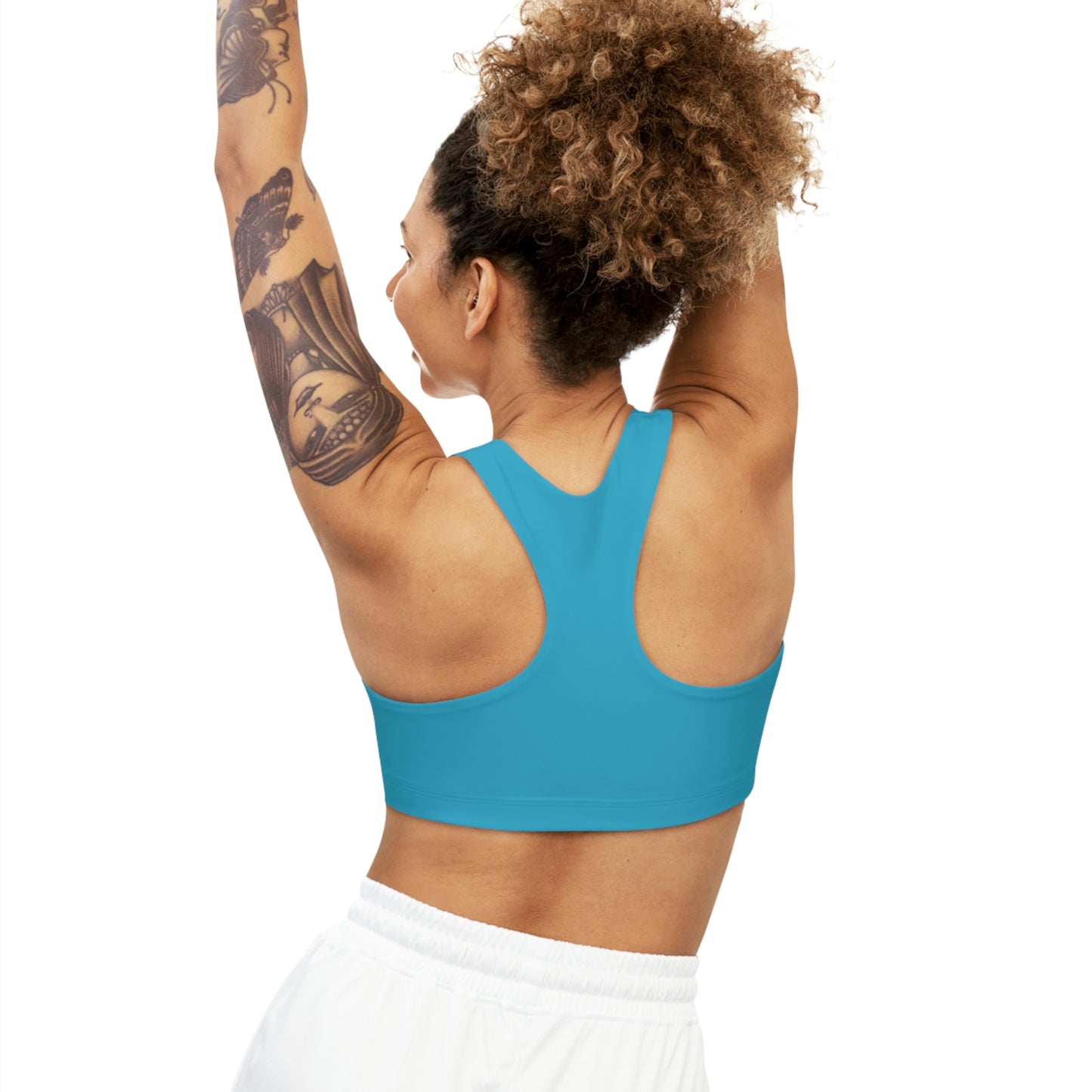 SQUAT CHAMPS - Center Logo - (Turquoise) - Seamless Sports Bra (AOP)