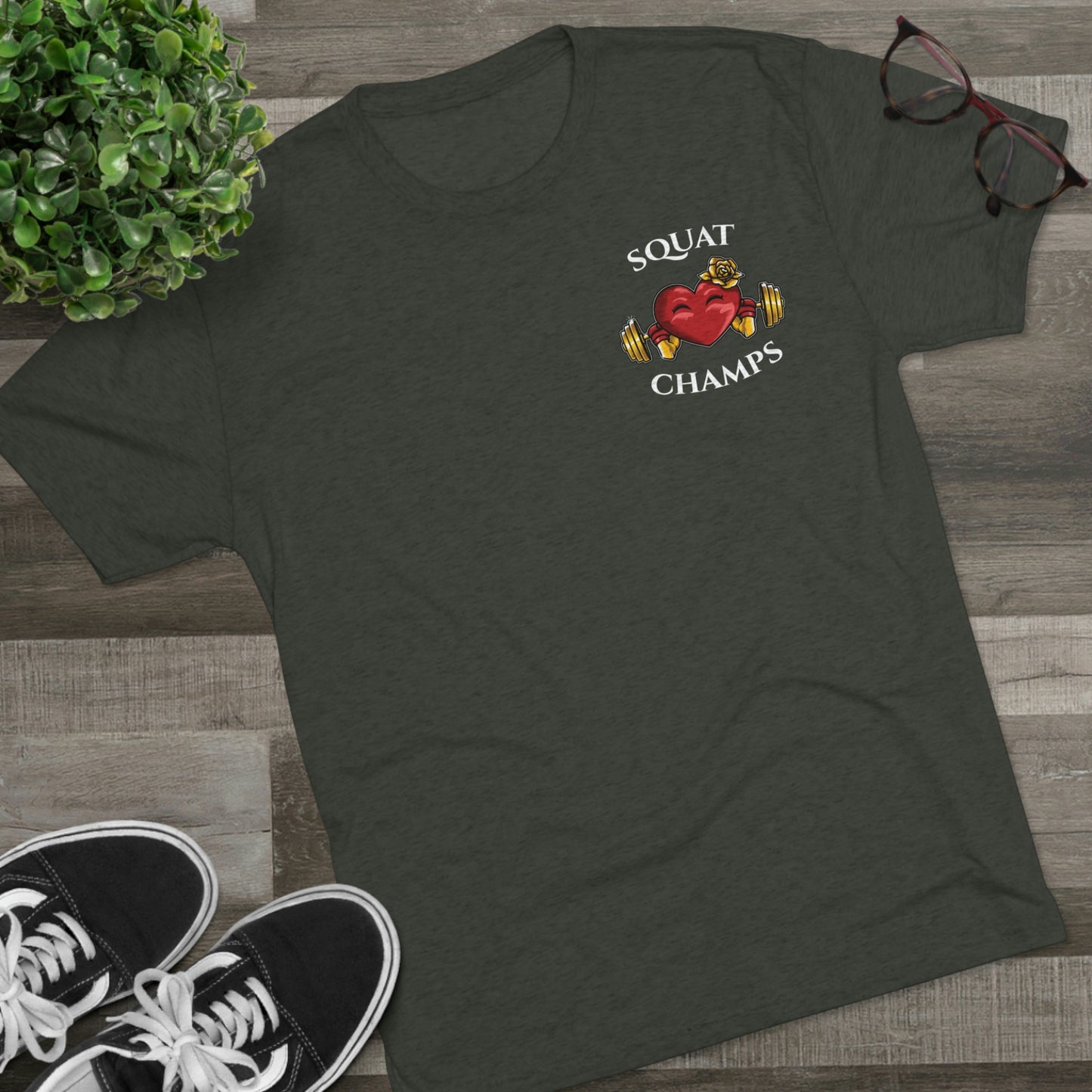 SQUAT CHAMPS (Small Front) - PREMIUM SOFT - Unisex Tri-Blend Crew Tee (Next Level 6010)