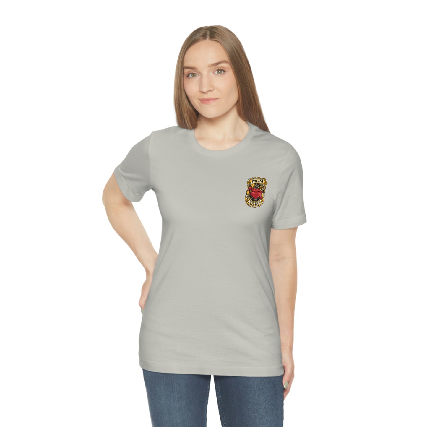 Mom Champs! (Small Front Logo) - Unisex Jersey Short Sleeve Tee - (Bella+Canva)