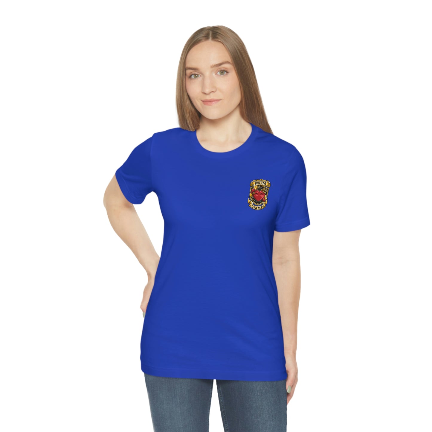 Mom Champs! (Small Front Logo) - Unisex Jersey Short Sleeve Tee - (Bella+Canva)