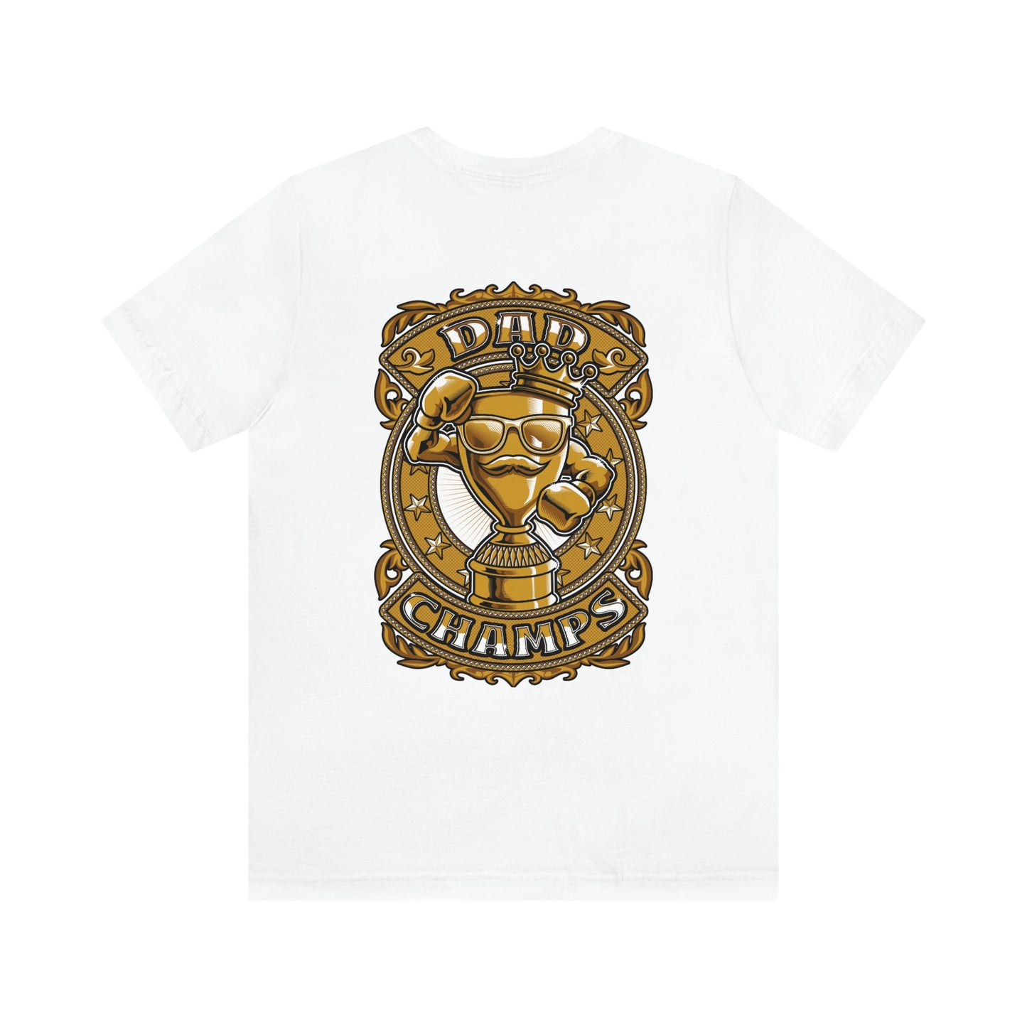 Dad Champs (Gold - Front & Back logo)! - Unisex Jersey Short Sleeve Tee (Bella+Canvas)