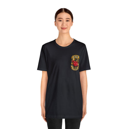 Mom Champs! (Small Front Logo & Back Design) - Unisex Jersey Short Sleeve Tee (Bella+Canvas)
