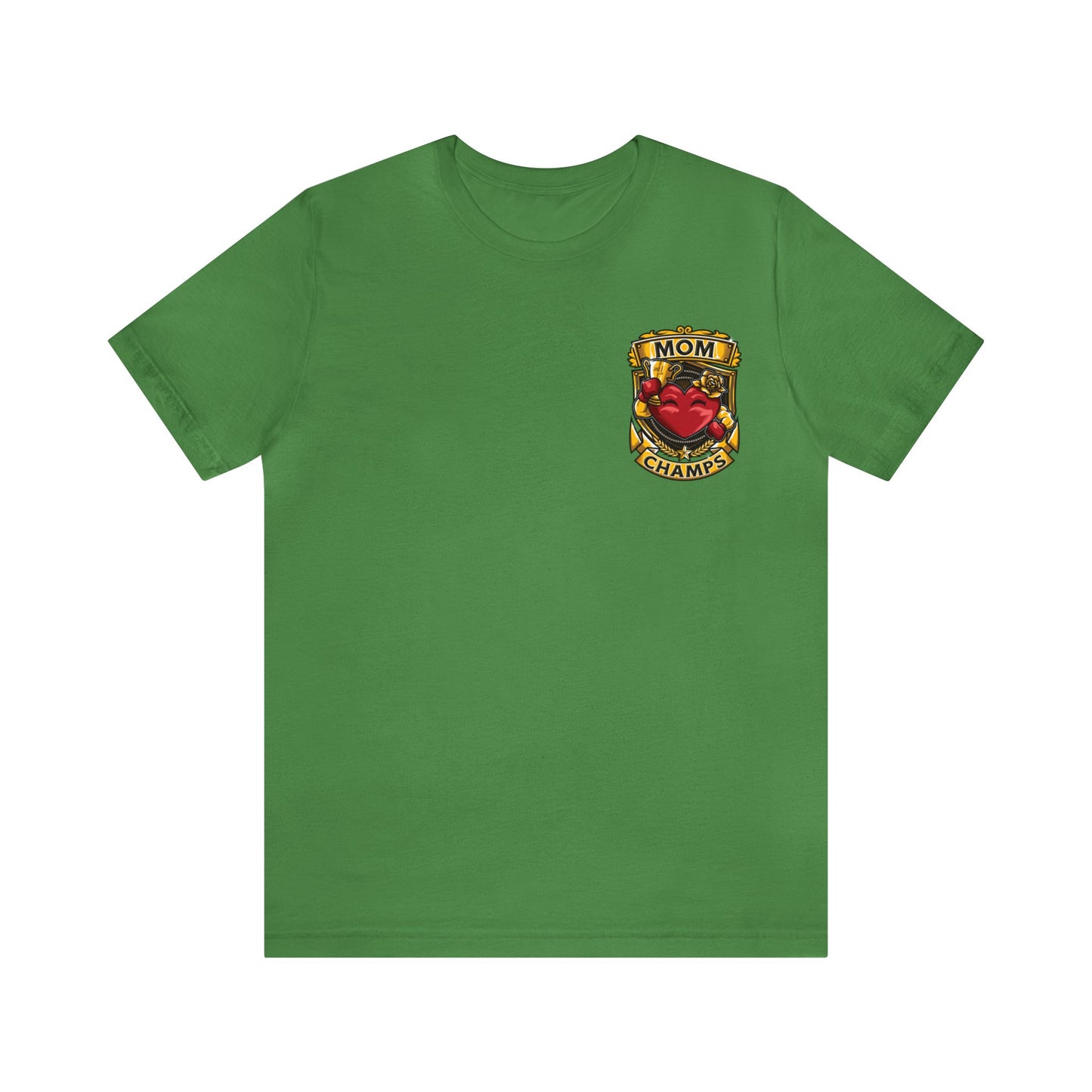 Mom Champs! (Small Front Logo & Back Design) - Unisex Jersey Short Sleeve Tee (Bella+Canvas)