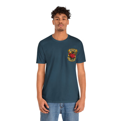 Mom Champs! (Small Front Logo & Back Design) - Unisex Jersey Short Sleeve Tee (Bella+Canvas)