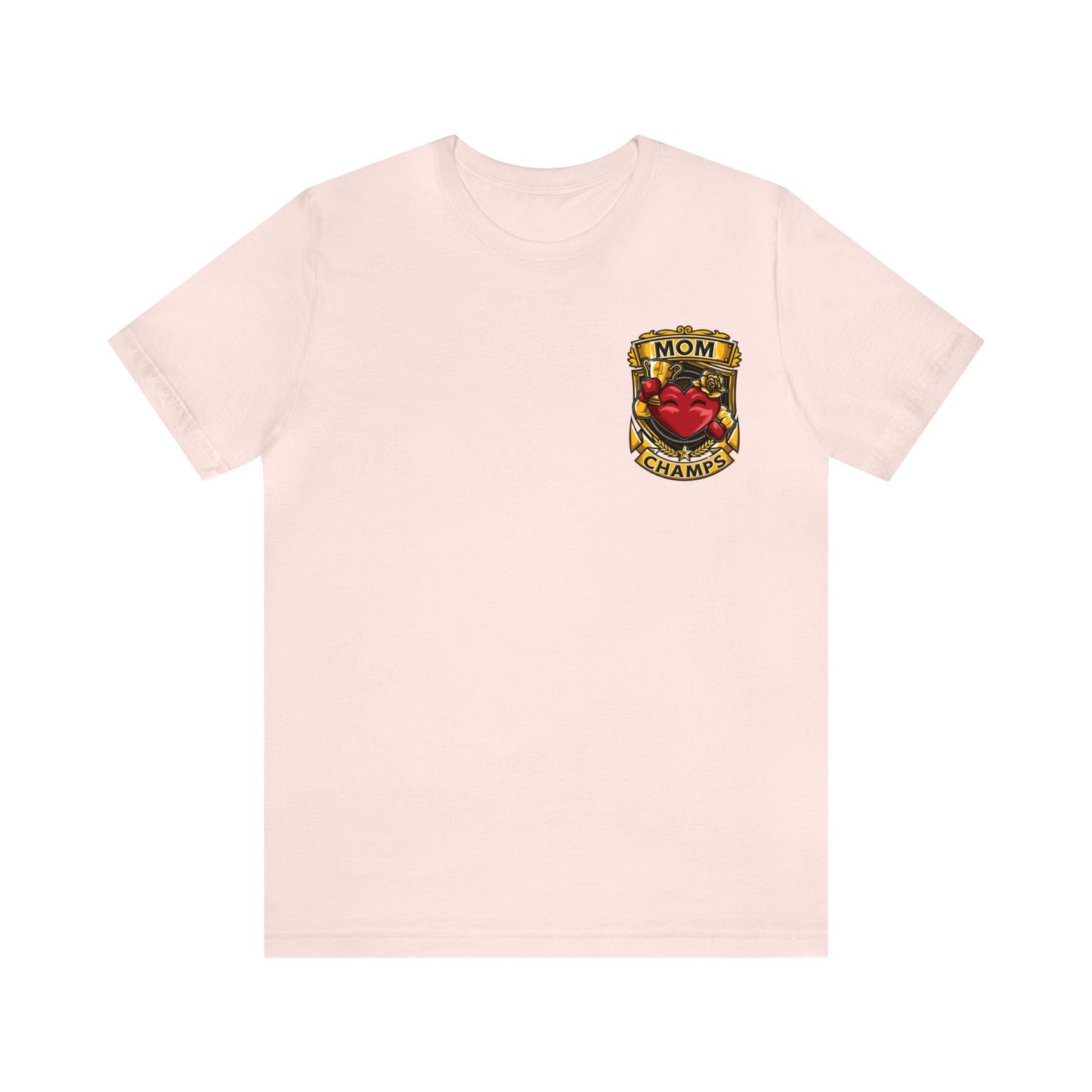 Mom Champs! (Small Front Logo & Back Design) - Unisex Jersey Short Sleeve Tee (Bella+Canvas)