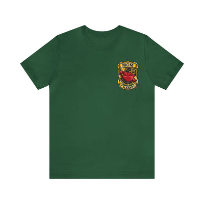 Mom Champs! (Small Front Logo & Back Design) - Unisex Jersey Short Sleeve Tee (Bella+Canvas)