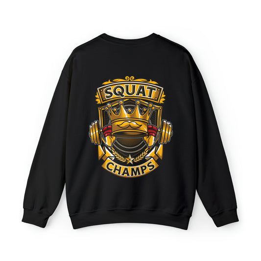 SQUAT CHAMPS (back design) - Unisex Heavy Blend™ Crewneck Sweatshirt