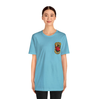 Mom Champs! (Small Front Logo & Back Design) - Unisex Jersey Short Sleeve Tee (Bella+Canvas)