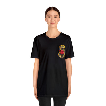 Mom Champs! (Small Front Logo & Back Design) - Unisex Jersey Short Sleeve Tee (Bella+Canvas)