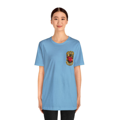 Mom Champs! (Small Front Logo & Back Design) - Unisex Jersey Short Sleeve Tee (Bella+Canvas)
