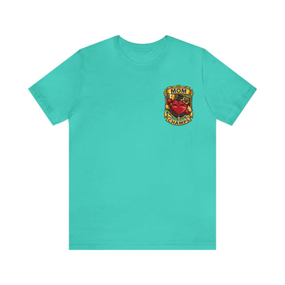 Mom Champs! (Small Front Logo & Back Design) - Unisex Jersey Short Sleeve Tee (Bella+Canvas)