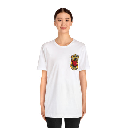 Mom Champs! (Small Front Logo & Back Design) - Unisex Jersey Short Sleeve Tee (Bella+Canvas)