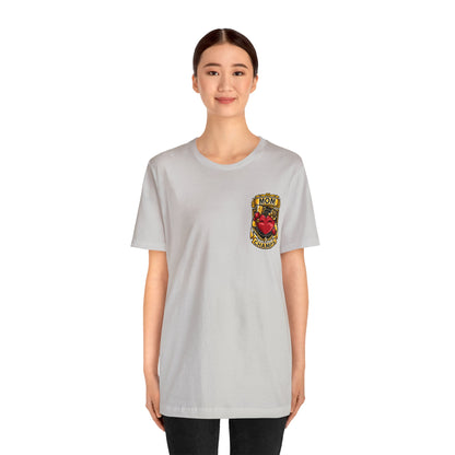 Mom Champs! (Small Front Logo & Back Design) - Unisex Jersey Short Sleeve Tee (Bella+Canvas)