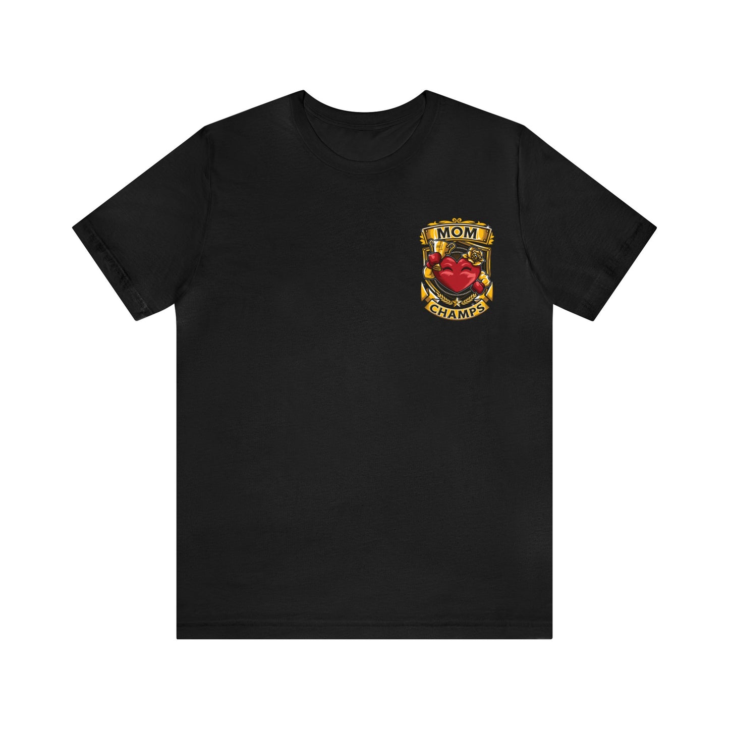 Mom Champs! (Small Front Logo & Back Design) - Unisex Jersey Short Sleeve Tee (Bella+Canvas)