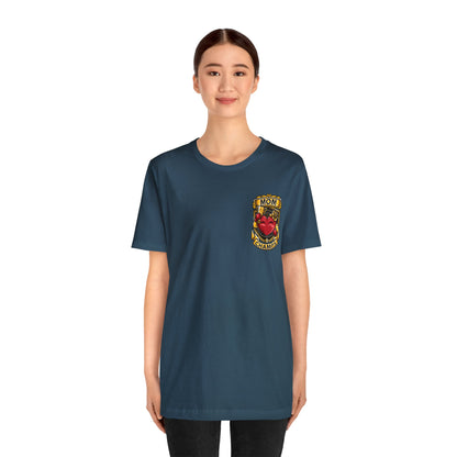 Mom Champs! (Small Front Logo & Back Design) - Unisex Jersey Short Sleeve Tee (Bella+Canvas)