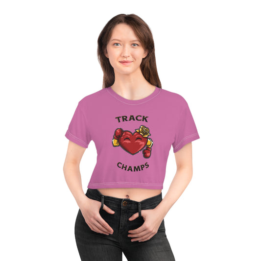 TRACK CHAMPS (Pink) - Crop Tee (AOP)