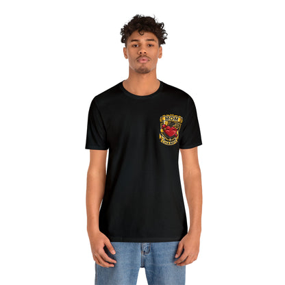 Mom Champs! (Small Front Logo & Back Design) - Unisex Jersey Short Sleeve Tee (Bella+Canvas)