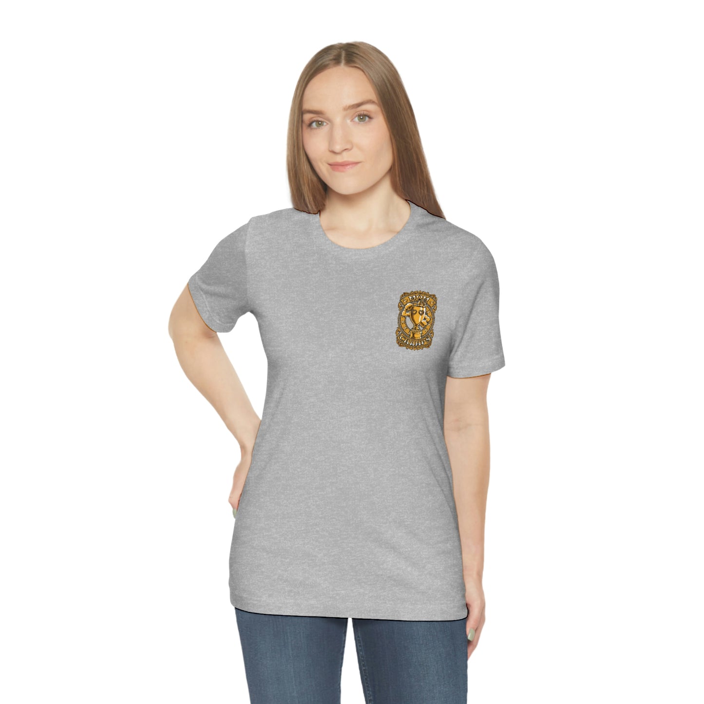 Mom Champs (Gold -Front & Back)! Unisex Jersey Short Sleeve Tee (Bella+Canvas)