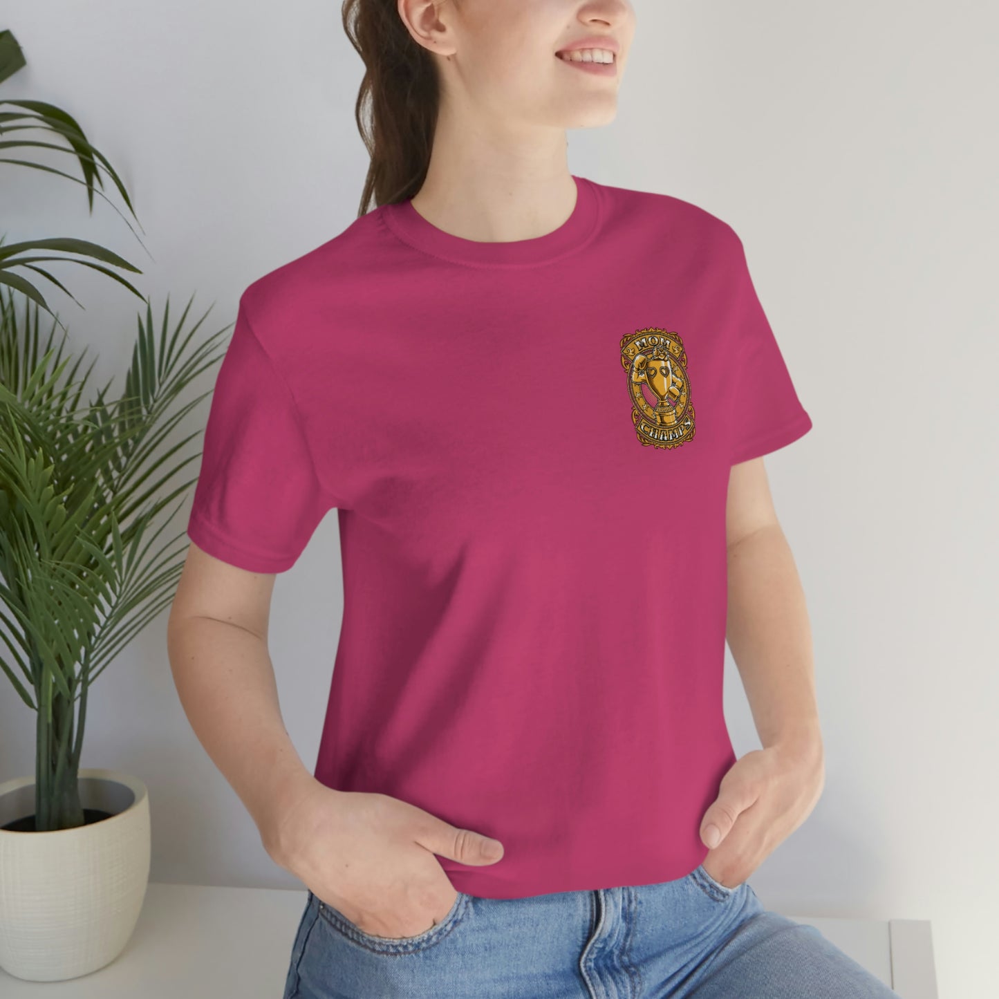 Mom Champs (Gold -Front & Back)! Unisex Jersey Short Sleeve Tee (Bella+Canvas)