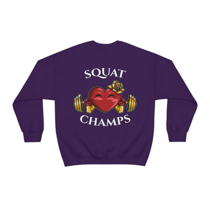 SQUAT CHAMPS (back design) - Unisex Heavy Blend™ Crewneck Sweatshirt