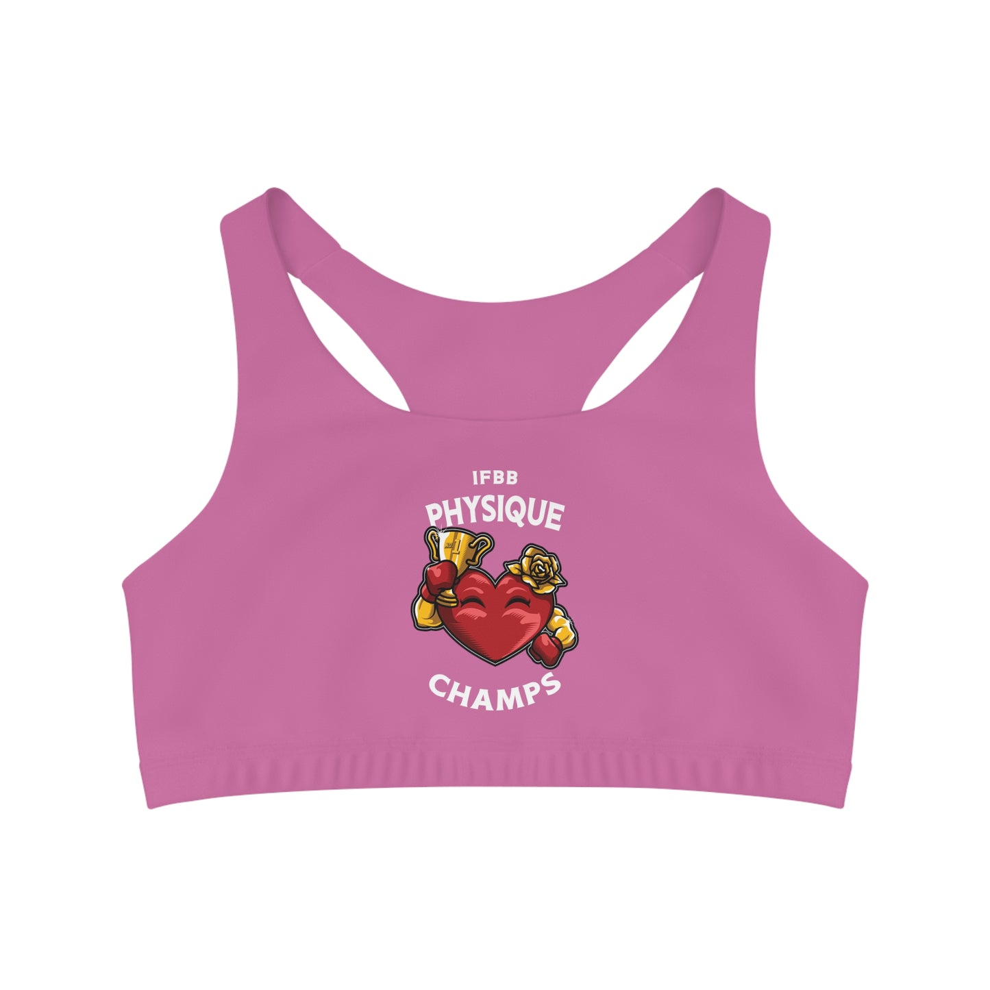 IFBB PHYSIQUE CHAMPS - Center Logo - (Pink) - Seamless Sports Bra (AOP)