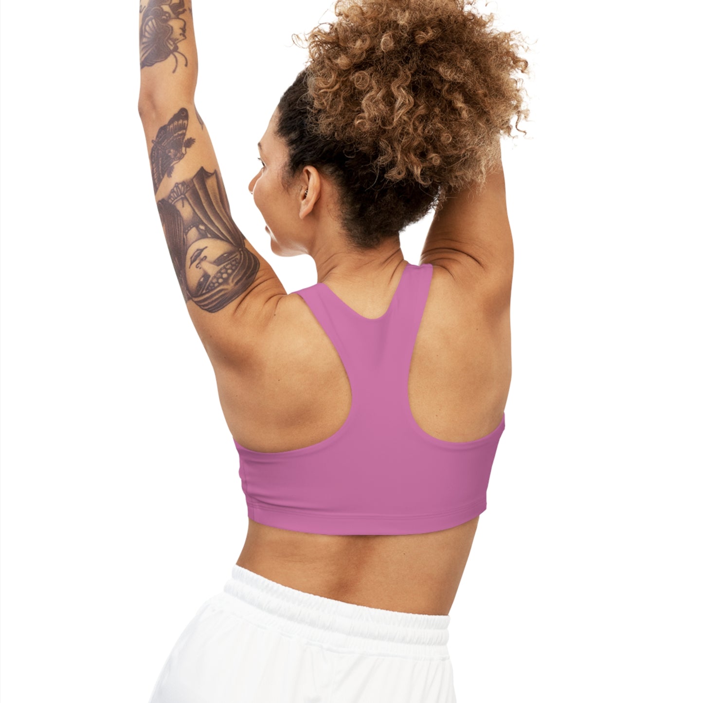 IFBB FIGURE CHAMPS - Center Logo - (Pink) - Seamless Sports Bra (AOP)