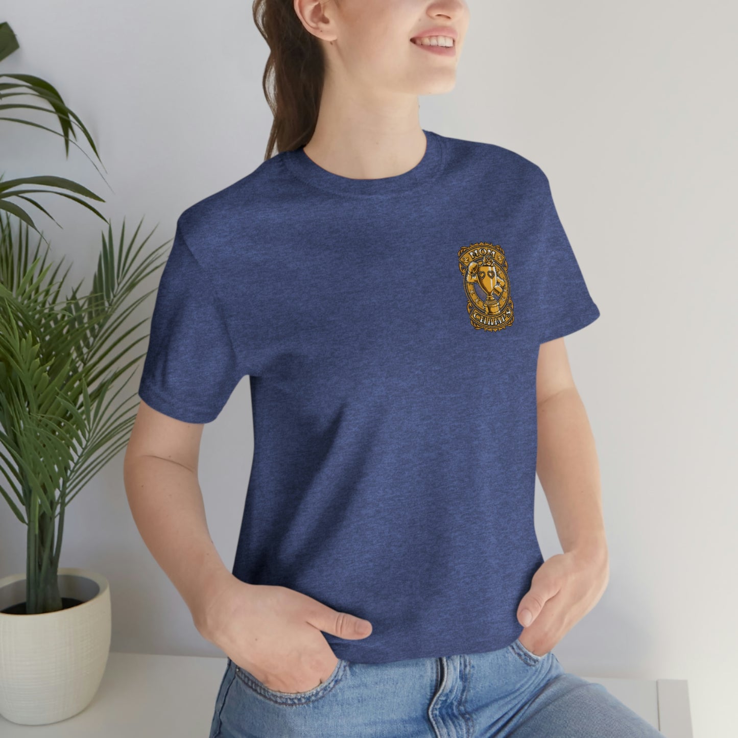 Mom Champs (Gold -Front & Back)! Unisex Jersey Short Sleeve Tee (Bella+Canvas)