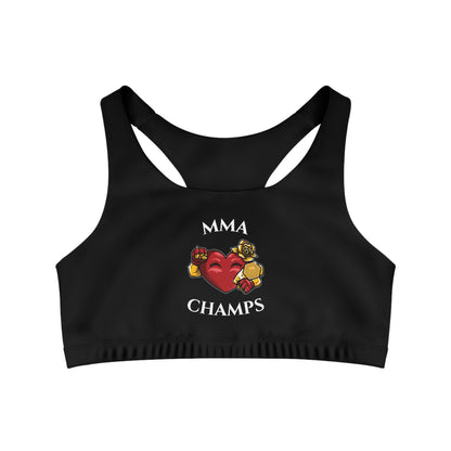 MMA CHAMPS  - Center Logo - (Black) - Seamless Sports Bra (AOP)