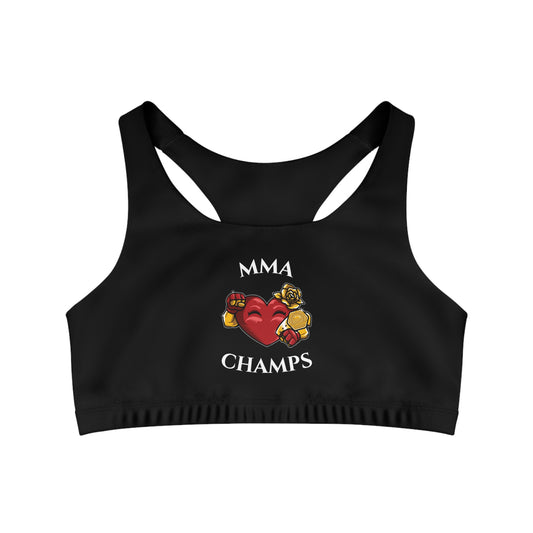 MMA CHAMPS  - Center Logo - (Black) - Seamless Sports Bra (AOP)
