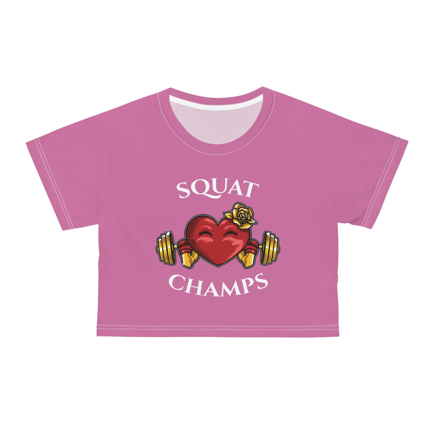 SQUAT CHAMPS (Pink) - Crop Tee (AOP)
