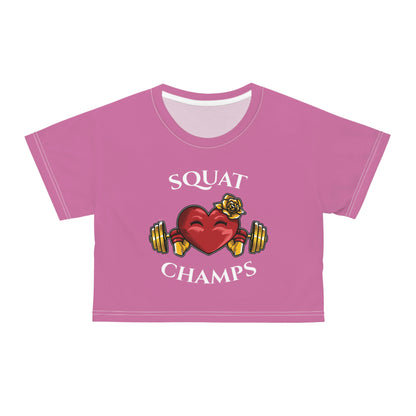 SQUAT CHAMPS (Pink) - Crop Tee (AOP)