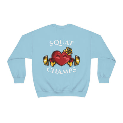 SQUAT CHAMPS (back design) - Unisex Heavy Blend™ Crewneck Sweatshirt