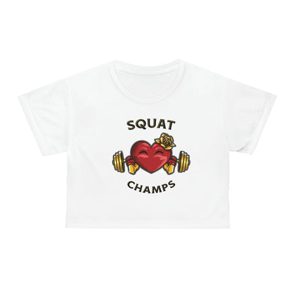 SQUAT CHAMPS (White) - Crop Tee (AOP)