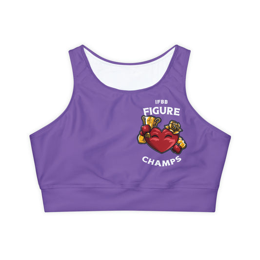 IFBB FIGURE CHAMPS (PURPLE) - Fully Lined, Padded Sports Bra (AOP)