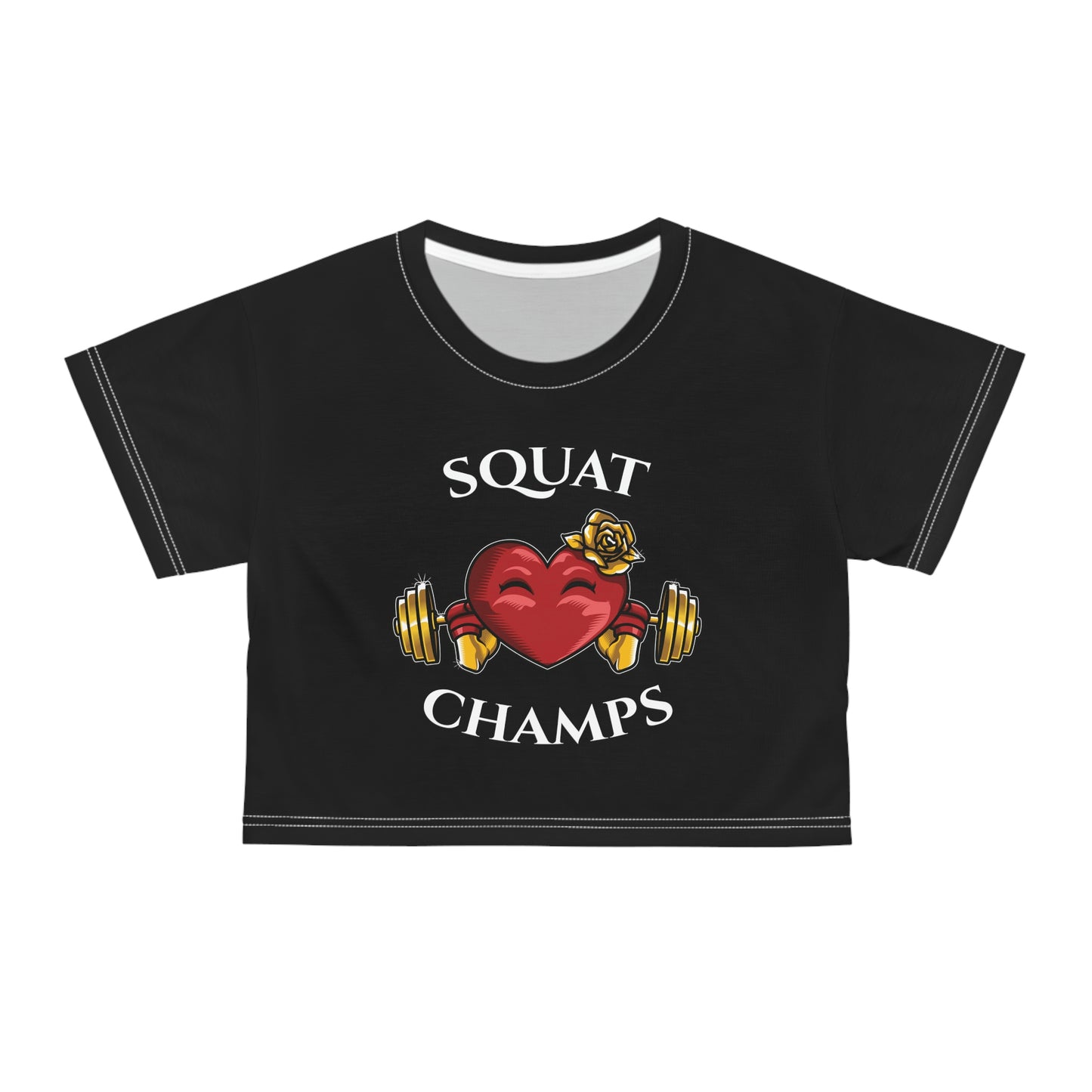 SQUAT CHAMPS (Black) - Crop Tee (AOP)