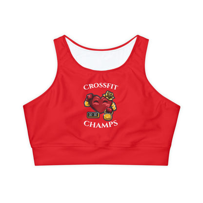 CROSSFIT CHAMPS (Red) - Fully Lined, Padded Sports Bra (AOP)